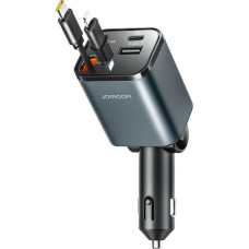 Joyroom JR-CCL05 30W 4-in-1 Car Charger with 2 Built-in Retractable Cables - Dark Gray