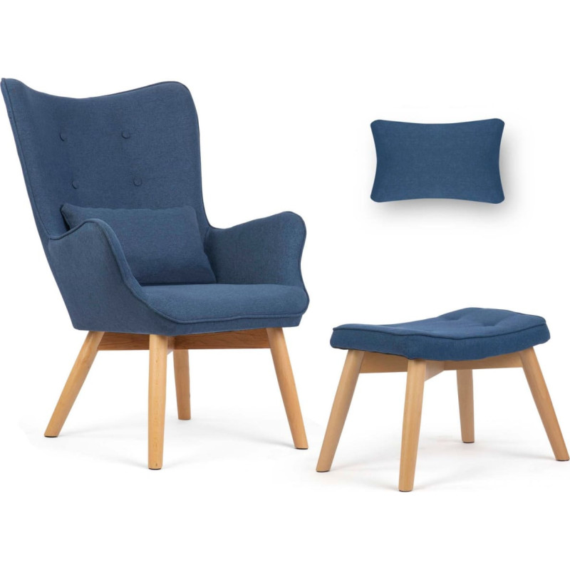 Sofotel Ziemeļvalstu zils krēsls ar atzveltni un kāju balstu