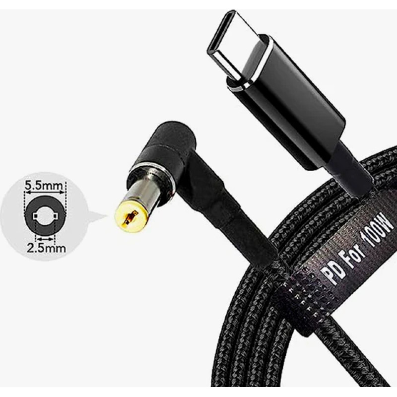 Fusion portatīvo datoru vads USB-C uz Asus 5.5 x 2.5 mm | 18,5V-20V | 100W | 1,8m