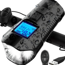 Retoo 5-vienā uzlādējams velosipēda lukturis ar skaitītāju un zvaniņu 1500 mAh