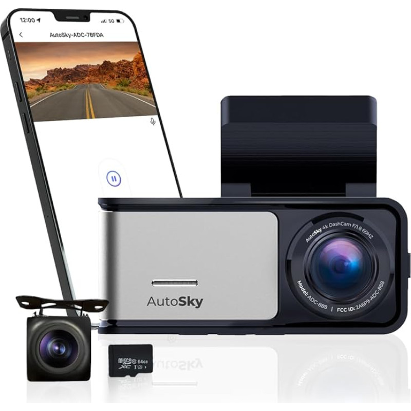 Autosky 4K Dash Cam Pro Front 4K + Rear 1080P GPS ADC888