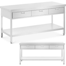 Royal Catering Galds, darba virsma, 3 atvilktnes, plaukts, TĒRAUDS, 180 x 60 cm