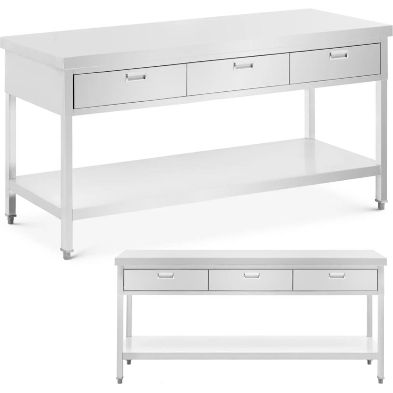 Royal Catering Galds, darba virsma, 3 atvilktnes, plaukts, TĒRAUDS, 180 x 60 cm