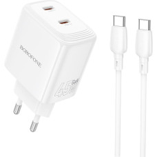 Borofone Wall charger BN31 Cargador GaN - 2xType C - QC 3.0 PD 45W with Type C to Type C cable white