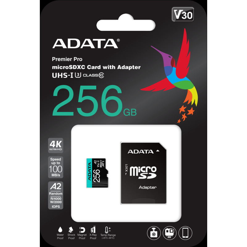 ADATA  Premier Pro  UHS-I U3  256 GB  micro SDXC  Flash memory class 10  with Adapter