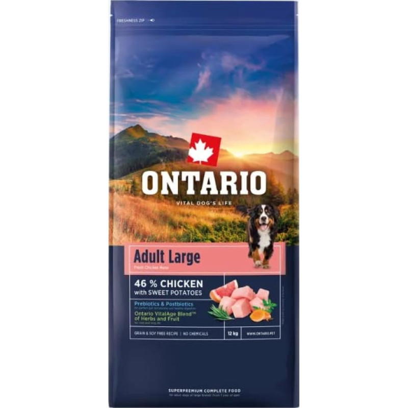 Ontario Barība suņiem &ndash; Ontario Adult Large, Chicken and Sweet Potatoes, 12 kg