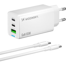 Wozinsky GaN USB-A USB-C sienas lādētājs ar 65 W USB-C kabeli - balts