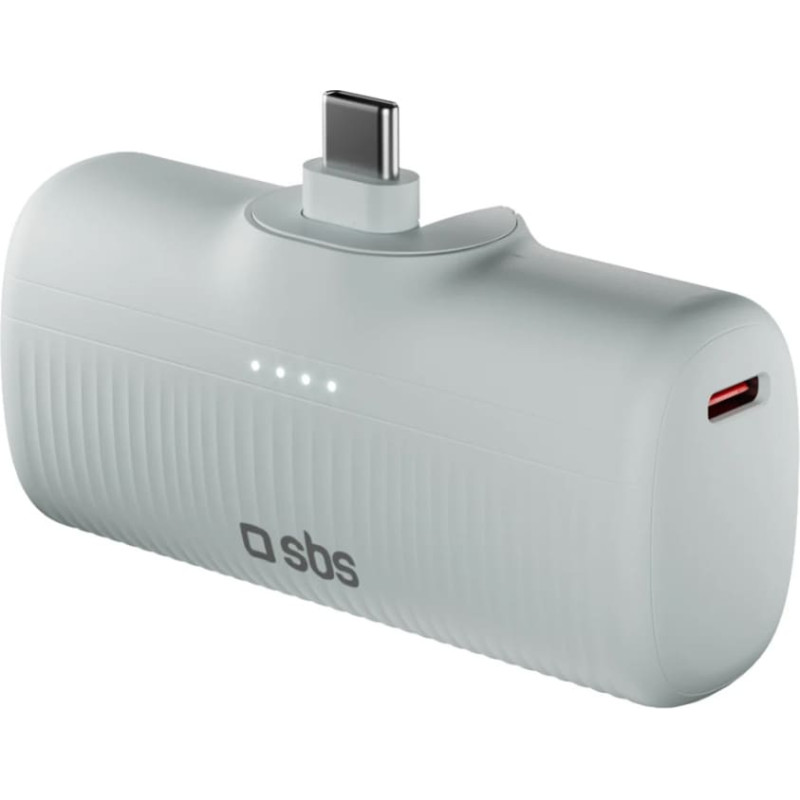 SBS EcoPower 5000 mAh 10W pārnēsājamais akumulators ar iebūvētu USB-C portu - pelēks