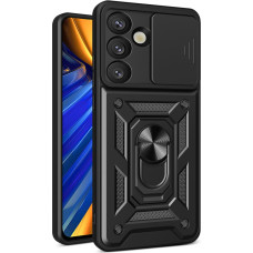 Hurtel Bruņots maciņ&scaron; ar statīvu un kameras pārsegu priek&scaron; Samsung Galaxy S25 Edge Hybrid Armor Camshield - melns