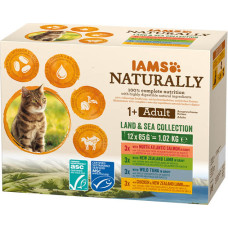Iams Konservēta barība kaķiem : IAMS CAT Naturally Adult Land & Sea Collection 12*85gr