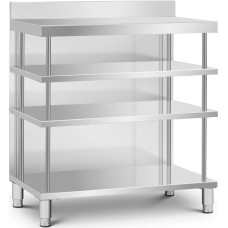 Royal Catering Bāra galds, darba virsma, ēdinā&scaron;anas uzņēmums, ar apmali, 4 plaukti, TĒRAUDS, 100 x 60 x 105 cm