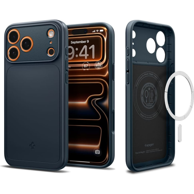 Spigen iPhone 17 Pro Max MagSafe plāns vāciņ&scaron; &mdash; tum&scaron;i zils