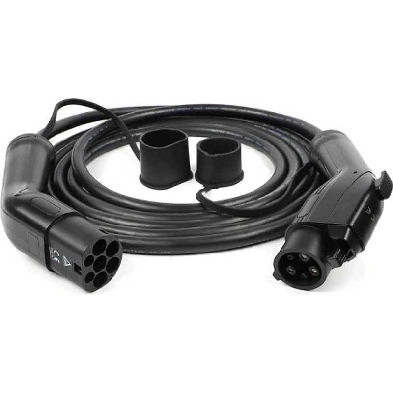 Hismart Elektroauto uzlādes kabelis 1. tips (ligzda) - 2. tips (vīrie&scaron;u ligzda), 32A, 7.2kW, 1 fāzes, 5m