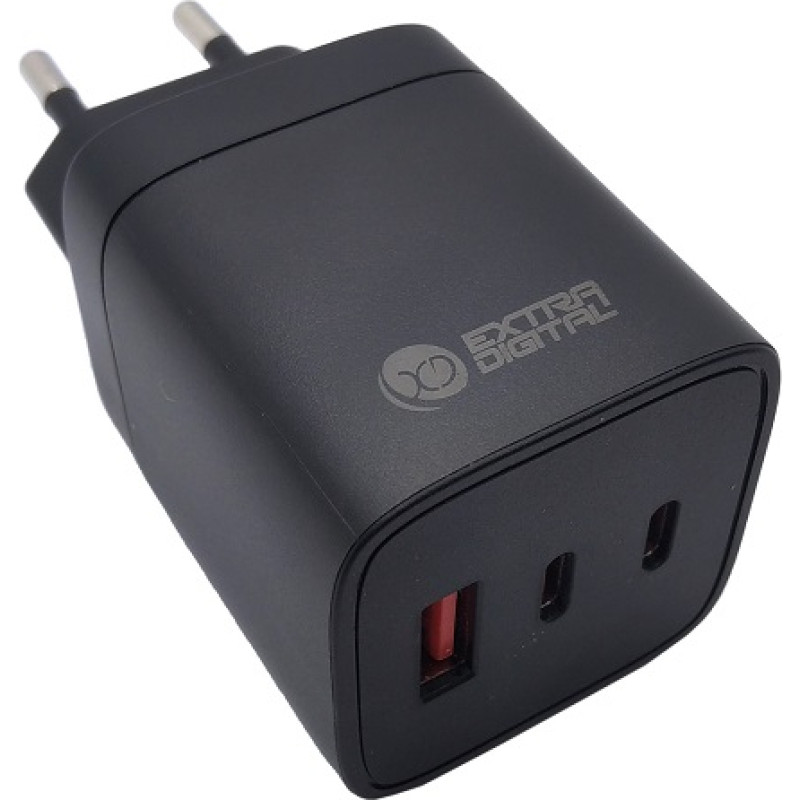 Extradigital Lādētājs EXTRA DIGITAL GaN 2x USB Type-C, USB Type-A: 65W, PPS