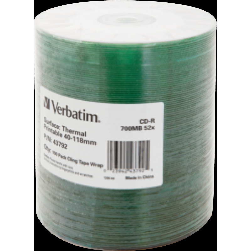 Matricas CD-R Verbatim 700MB 1x-52X No ID Thermal Printable 100 Pack Wrap Spindle