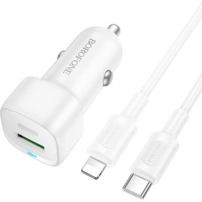 Borofone Car charger BZ34B Cloud - USB + Type C - QC 3.0 PD 38W with Type C to Lightning cable white