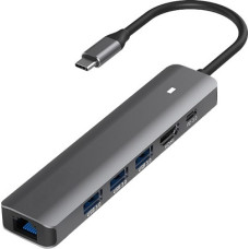 Extradigital Adapteris USB Type-C - HDMI, LAN, 3x USB 3.0 Type-A, USB Type-C PD100W