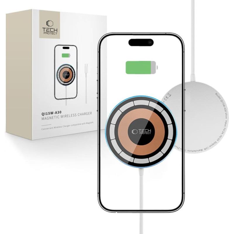 Tech-Protect MagSafe bezvadu lādētājs ar USB-C kabeli - sudrabs