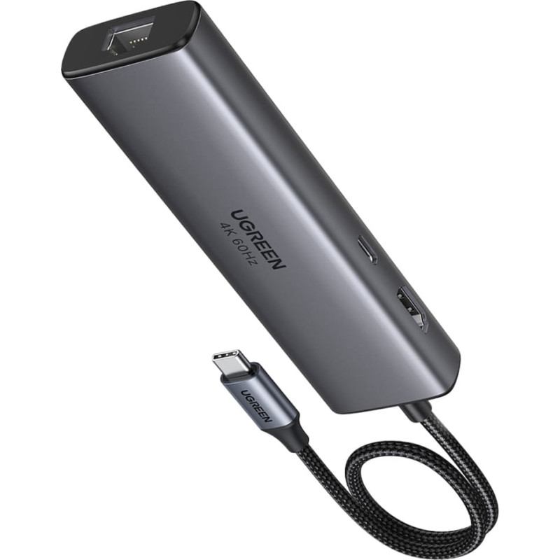 Ugreen 6-in-1 USB-C uz HDMI USB-C USB-A Ethernet centrmezgls - pelēks