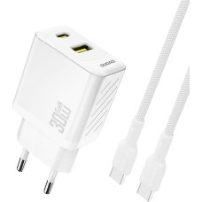 Dudao USB-A USB-C sienas lādētājs ar USB-C GaN PD 30W kabeli - balts
