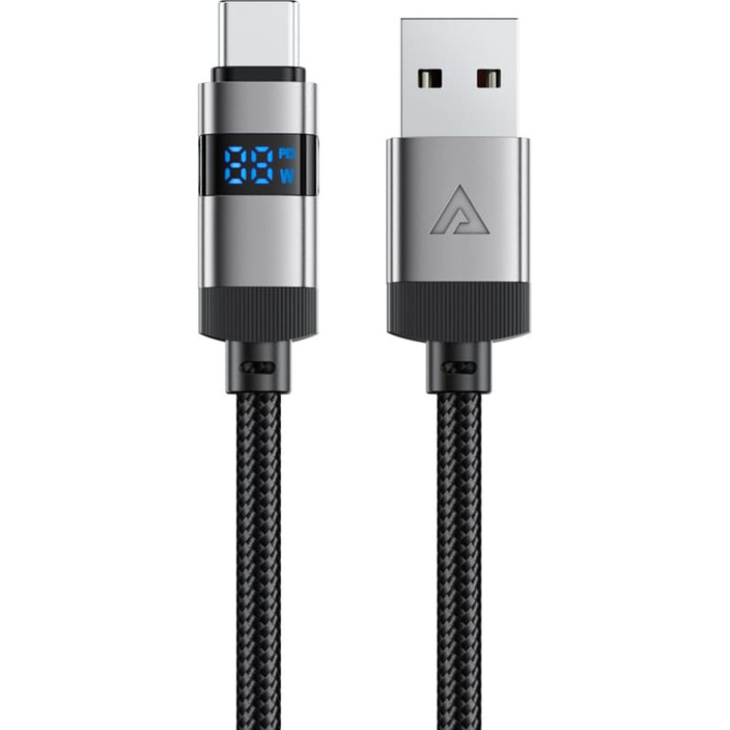 Acefast C15-04 USB-A - USB-C Cable with Display 480Mb|s 66W 1.2m - Black
