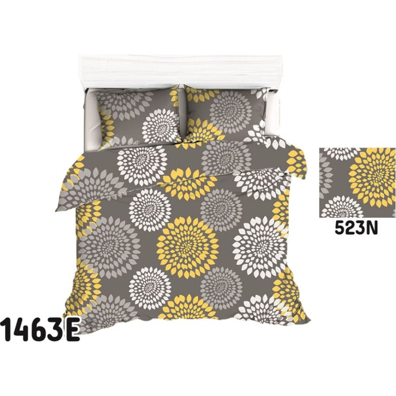 Gultasveļa no mizas 140x200 523N pelēki dzelteni ziedi 1463E ar pogām, kokvilna