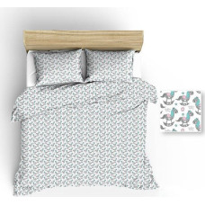 Kokvilnas gultasveļa 140x200 1221E balti poniji pelēki rozā