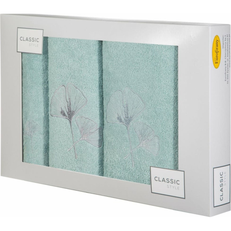 Dvieļu komplekts kastītē 3 gab piparmētru sudraba ginkgo lapas 380g/m2 Biloba