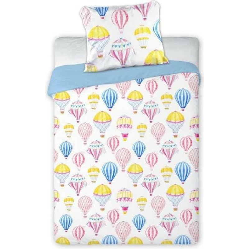 Kokvilnas gultas veļa 100x135 Baloni balti zili dzelteni 9068 bērnu gultai