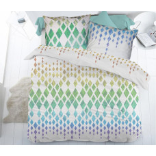 Kokvilnas gultas veļa 200x220 Nadine balti zili piparmētru rombi ģeometrija Cottonlove Exclusive