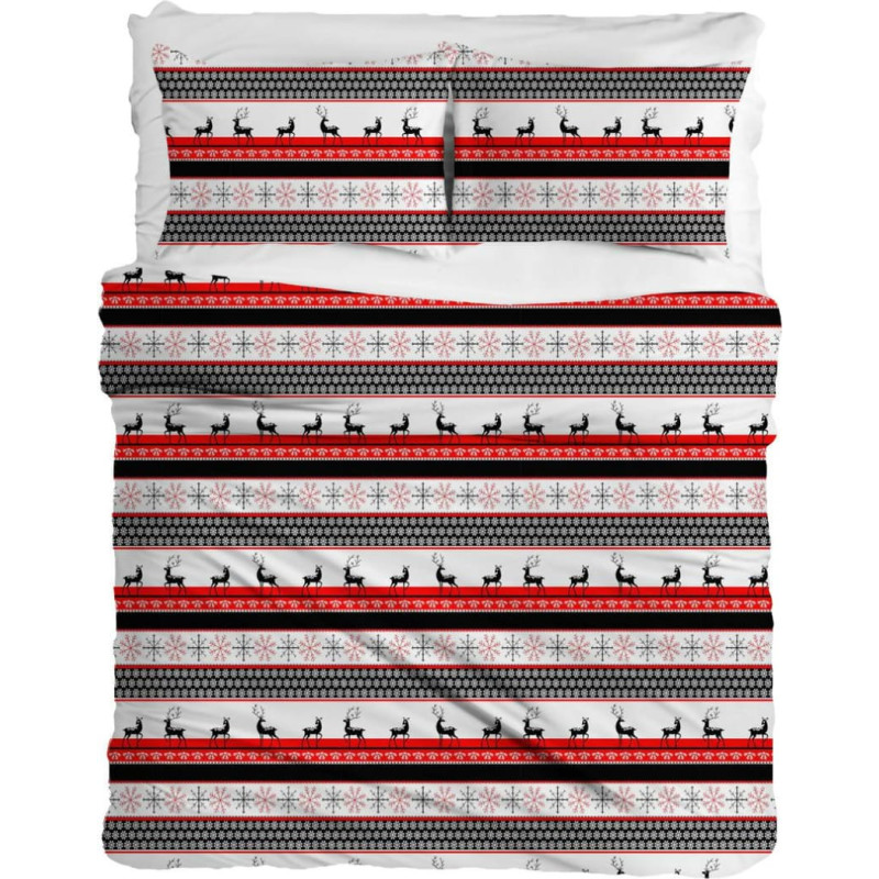 Flaneļa gultasveļa 220x200 F-79A Snowflake ziemeļbrieži Ziemassvētku sarkans melns balts