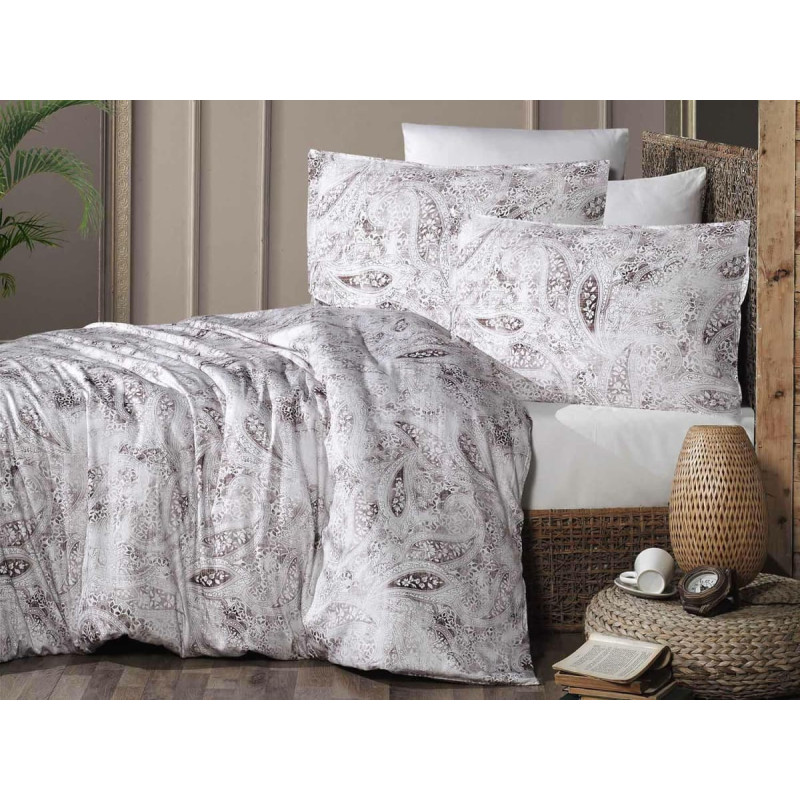 Satīna gultasveļa 160x200 Luna ornamenti brūni bēši balti austrumnieciski Ekskluzīvi