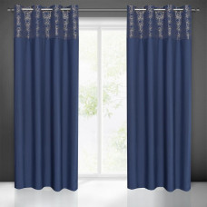 Aizkars 140x250 Daphne tumši zils zelts, gatavs ar starplikām