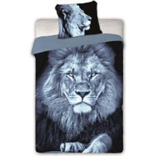 Kokvilnas gultas veļa 140x200 Wild Lion pelēka melna 3132 divpusēja jauniešu spilvendrāna 70x90
