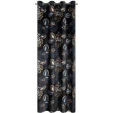 Aizkars 140x250 Peonija 2 melni un pelēki ziedi, peonijas, gatavas velūrs, ierobežota kolekcija