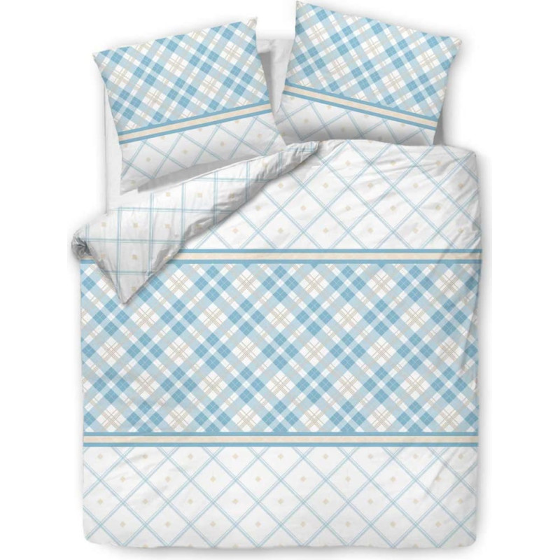 Kokvilnas gultas veļa 180x200 balti tirkīza rūtaini dimanti 71466/1 Cottonlove 3