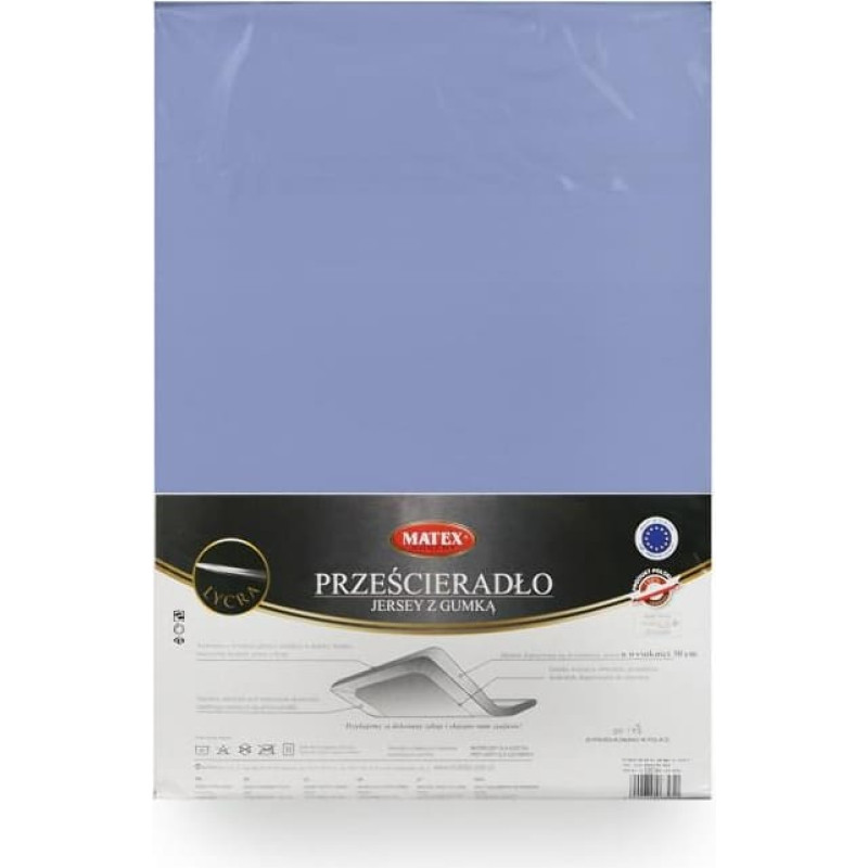 Džersijai pieguļošs palags 90/100x190/200 ar likras zilu ar gumiju augstajam matracim 30 cm Džersija 2