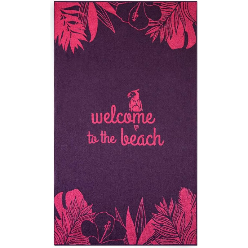 Pludmales dvielis 100x160 Laipni lūdzam pludmalē rozā kokvilnas frotē pludmalē 2