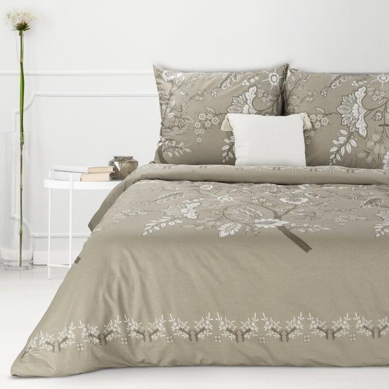 Kokvilnas gultasveļa 160x200 Sara 10 smilškrāsas ziedi