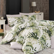 Kokvilnas pakaiši 160x200 Botāniski balti zaļas monstera lapas Cottonlove Exclusive 5