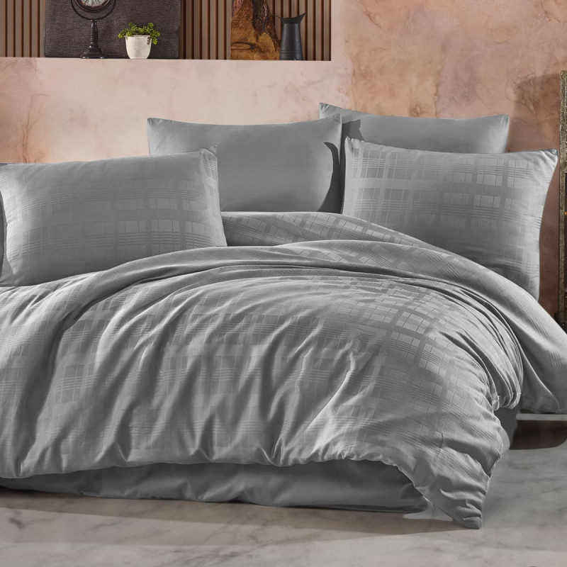 Satīna gultasveļa 160x200 Marsela pelēks vienkrāsains damaskas čeks