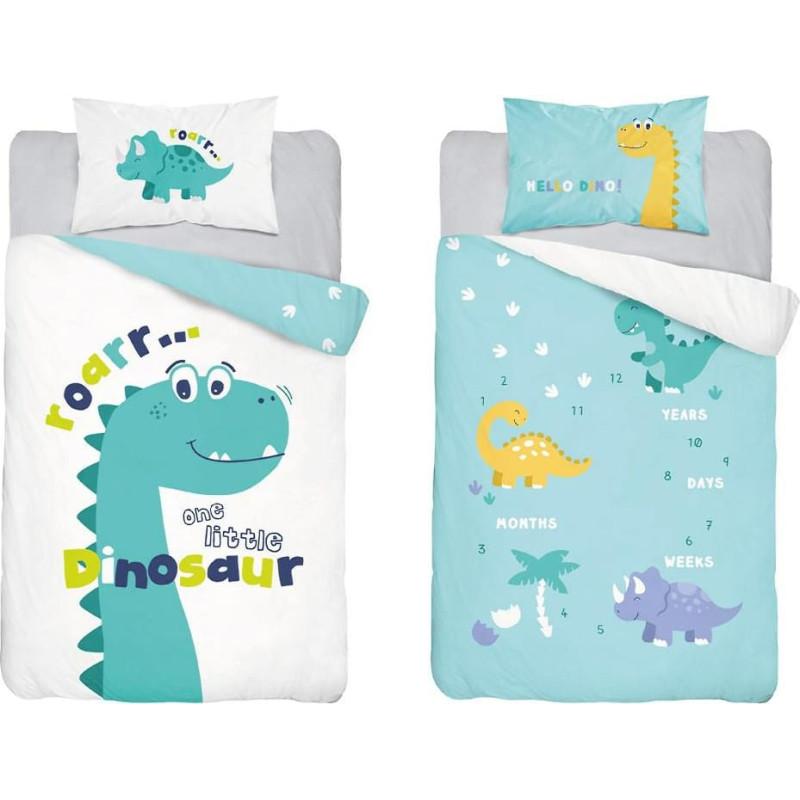 Kokvilnas gultas veļa 90x120 tirkīza dinozaurs 3953 A Mayamoo 105