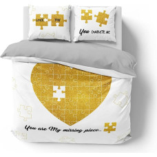 Kokvilnas gultas veļa 220x200 Puzle sirds balts zelts 4108 A 2 spilvendrānas 70x80 Holland 129