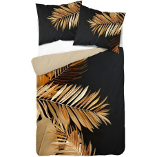 3D mikrošķiedras gultas veļa 160x200 Lapas melni bēšs 4377 A Magic 2