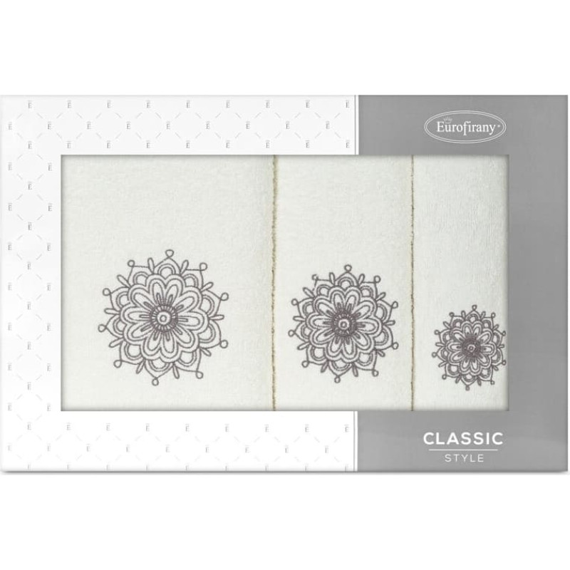 Dvieļu komplekts kastītē pa 3gab.Rosse šie krēmveida grafīta ziedi 380g/m2