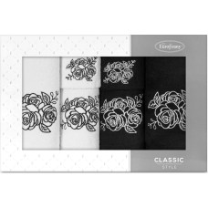 Dvieļu komplekts kastītē 6gab.Rozālija balti melni ziedi 380g/m2