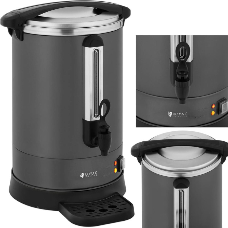 Royal Catering Tējas kafijas automāts ar krānu un pilienu paplāti 14 L 1400 W pelēks