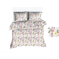 Kokvilnas gultasveļa 160x200 1687E balti ziedi dzelteni rozā lapas 1139N