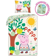 Kokvilnas gultas veļa 140x200 Peppa Pig pistācijas PE-3241BL spilvendrāna 70x90 + kokvilnas maisiņš