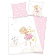 Kokvilnas gultas veļa 140x200 Little Fairy, balta rozā spilvendrāna 70x90 H23